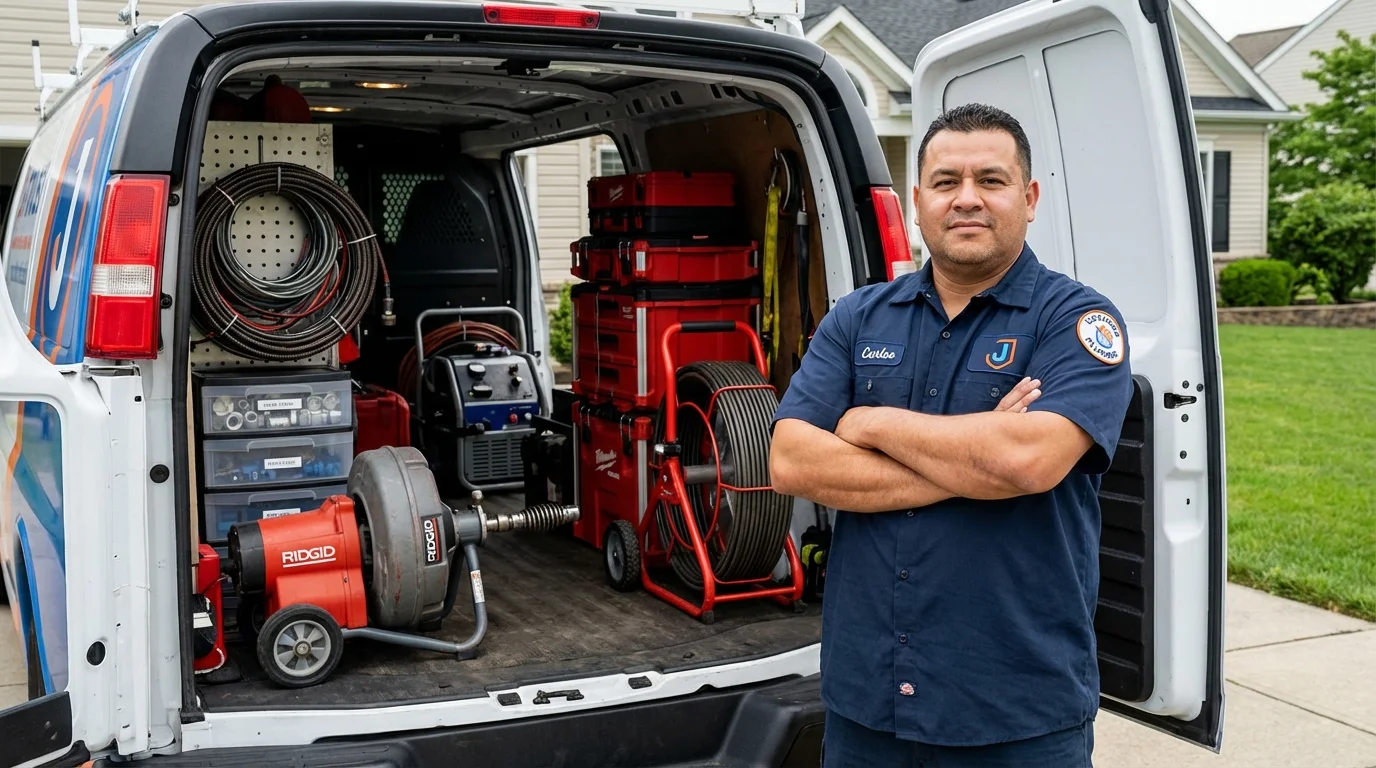 Professional drain cleaning equipment and Johns Plumbing LLC plumber in Dike
