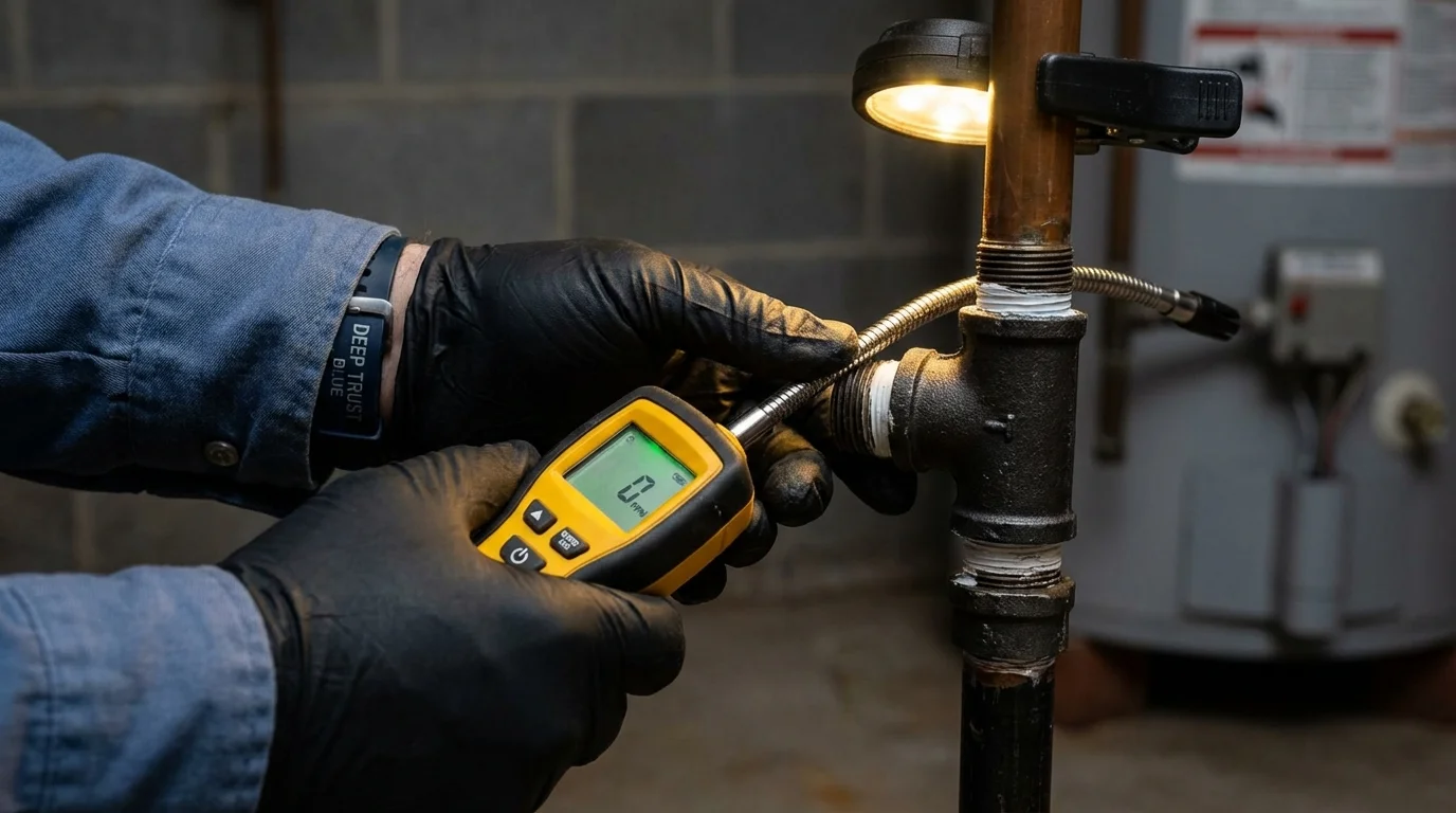 Gas leak detection with electronic sniffer by Johns Plumbing LLC in Dike