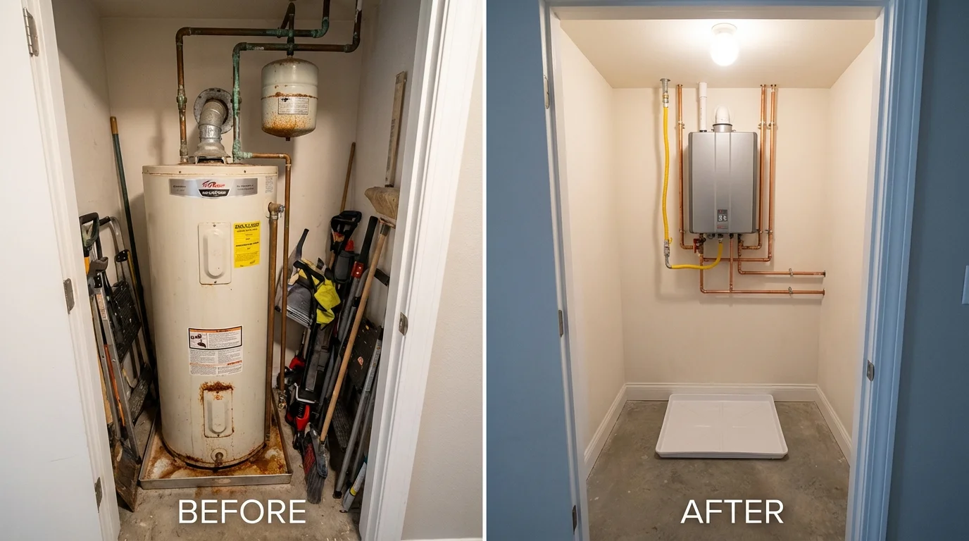 Tank water heater versus wall-mounted tankless unit comparison for Dike, IA homeowners